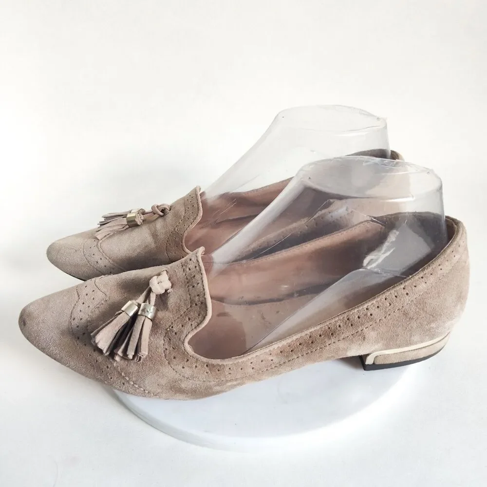 Vince Camuto Rizell Beige Suede Leather Pointed Toe Slip On Loafers Flats Size 8